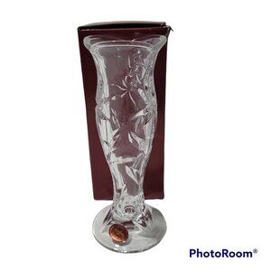 Gorham Etched Flower Bud Vase Fine Crystal Clear 8 in Czech Republic Etched